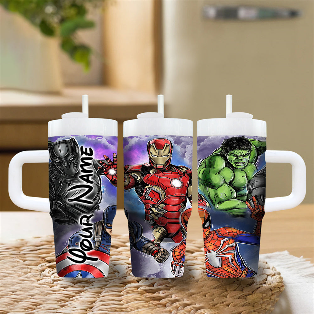 14oz Stainless Steel Tumbler with Handle and Straw, Cartoon Character Design, BPA-Free, Leak-Proof, Ideal for Coffee & Cold Drinks, with Handle and Straw, for Family & Friends, Perfect Gift for Christmas, Halloween, Valentine