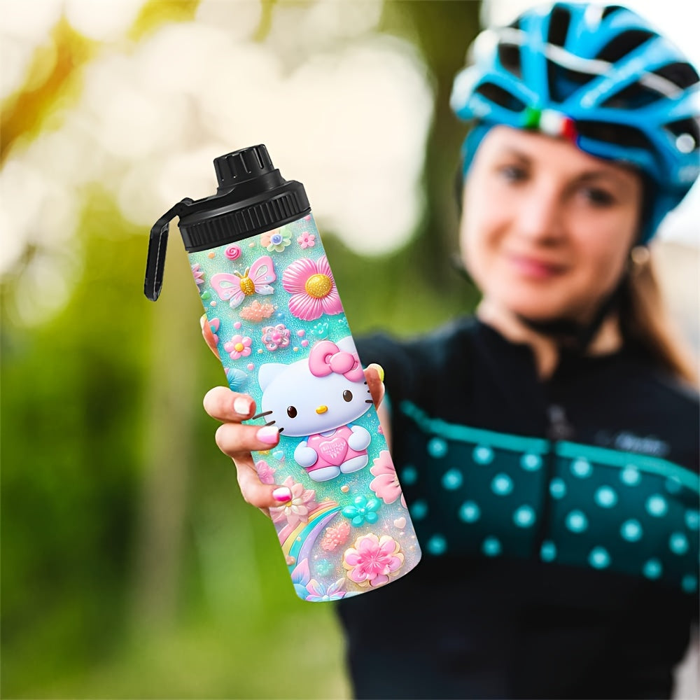 1pc Customized 20oz Hello Kitty Water Bottle, Double-Wall Stainless Steel, Durable Leak-Proof Insulated Tumbler, Perfect for Hiking, Biking, Fitness, Outdoor Travel - Christmas Gift Idea