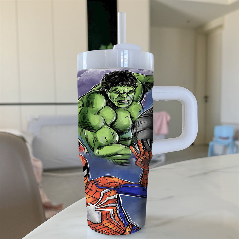 14oz Stainless Steel Tumbler with Handle and Straw, Cartoon Character Design, BPA-Free, Leak-Proof, Ideal for Coffee & Cold Drinks, with Handle and Straw, for Family & Friends, Perfect Gift for Christmas, Halloween, Valentine