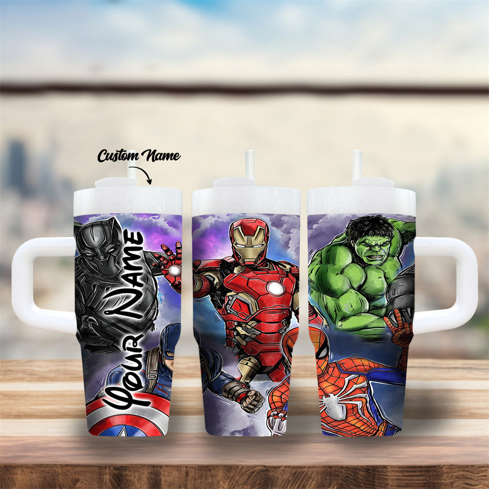 14oz Stainless Steel Tumbler with Handle and Straw, Cartoon Character Design, BPA-Free, Leak-Proof, Ideal for Coffee & Cold Drinks, with Handle and Straw, for Family & Friends, Perfect Gift for Christmas, Halloween, Valentine