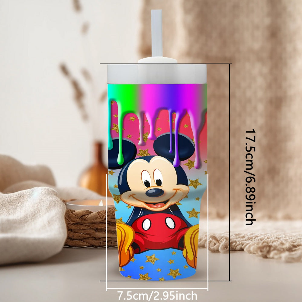 Disney Mickey Mouse & Stars 14oz Stainless Steel Tumbler with Straw, Insulated Travel Mug for Car & Home Use, Hand Wash Only, BPA-Free, Round Shape, Ideal Ramadan Gift for Family and Friends