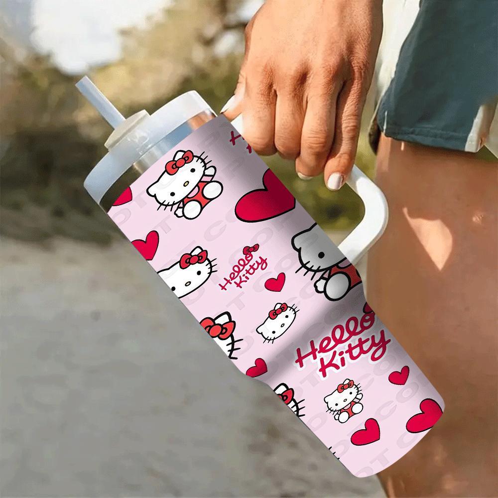 1pc Sanrio Hello Kitty 40oz Stainless Steel Insulated Water Bottle with Handle and Straw, Portable Drinkware for Car, Home, Office, Travel - Summer Beverage Cup, Birthday Gift Idea