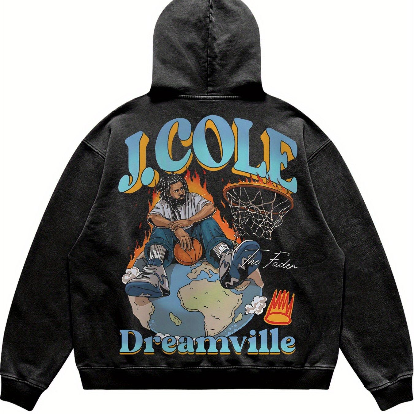 Retro Washed J Cole Street Basketball Flame Funny Men's Hoodie