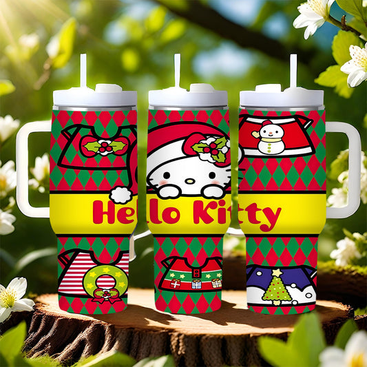 1pc For Hello Kitty Stainless Steel Tumbler with Lid and Straw, 40oz Vacuum Insulated Travel Mug, Durable Reusable Drinkware, with Lid and Straw for Car, Fitness, Outdoor Activities