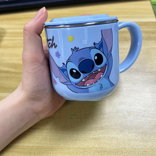 Stitch 8.79oz Stainless Steel Coffee Mug with Lid - Cute Cartoon Design, Perfect for Home & Outdoor Use, Ideal Christmas or Birthday Gift