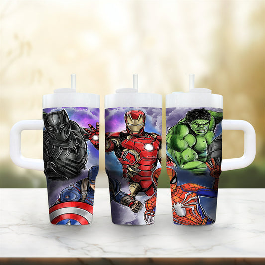14oz Stainless Steel Tumbler with Handle and Straw, Cartoon Character Design, BPA-Free, Leak-Proof, Ideal for Coffee & Cold Drinks, with Handle and Straw, for Family & Friends, Perfect Gift for Christmas, Halloween, Valentine
