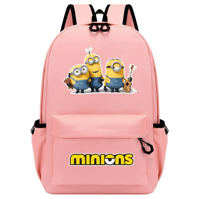 1pc Minions Polyester Backpack for Women - Adjustable Straps, Zipper Closure, Multi-Pocket Design, Cartoon Themed, Hand Washable, Positioning Print - Ideal for Travel & Gifts