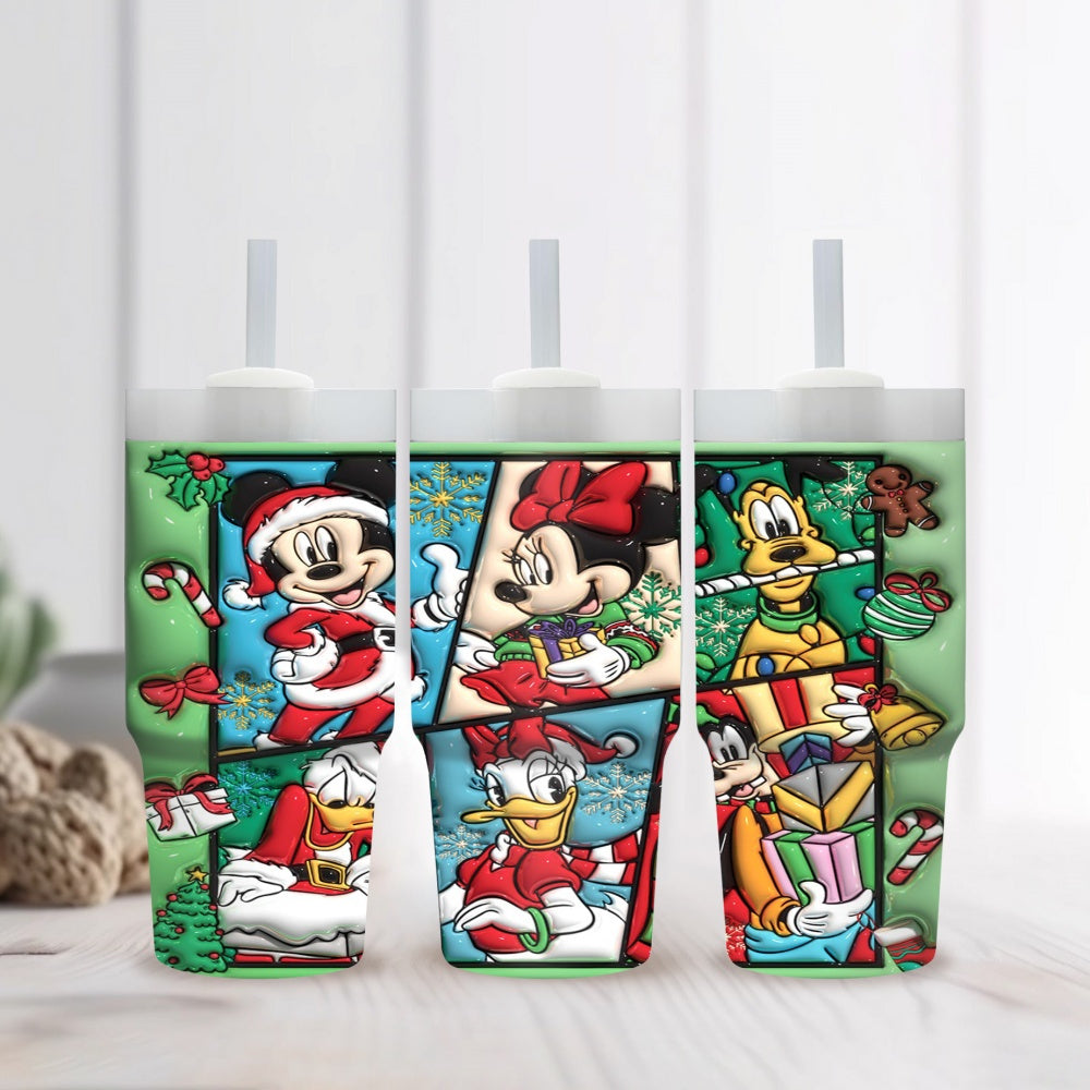 1pc Disney 14oz Stainless Steel Tumbler with Cartoon Christmas Characters, Insulated Travel Mug with Straw, Hand Wash Only, BPA-Free, Round Shape, Ideal for Car/Home Use, Perfect Gift for Family and Friends - Ramadan (Eid Al-
