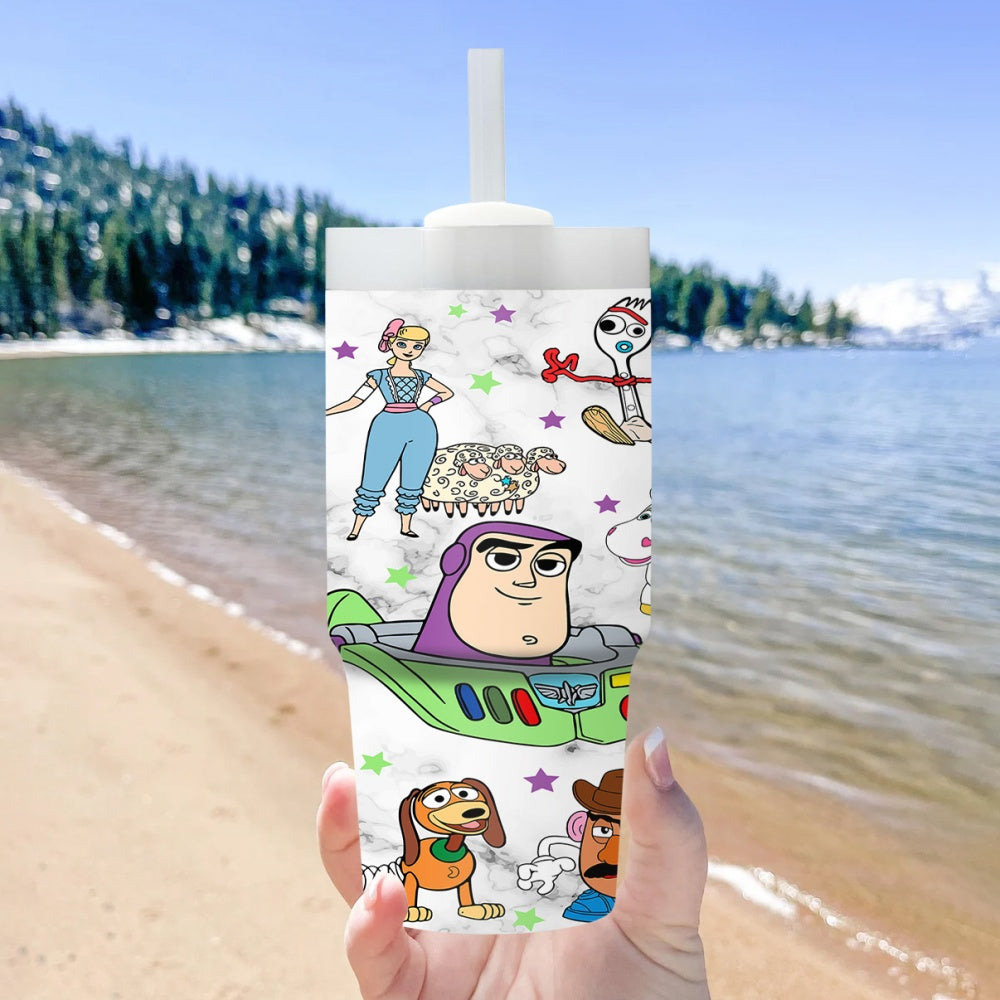 14oz Stainless Steel Tumbler with Straw, Cartoon Character Print, Insulated Hot & Cold Drink Cup, BPS Free, with Hand Wash Only, for Car, Home, Everyday Use, Ideal Gift for Family & Friends, Suitable for Ages 14+