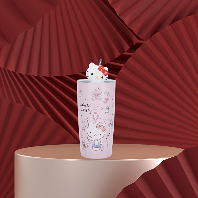 Sanrio Series Kt Cat Yugui Dog Kuromi Melody Outdoor Cup 20.29oz Straw Cup Double-layer Large Capacity Vacuum Cup Car Coffee Cup