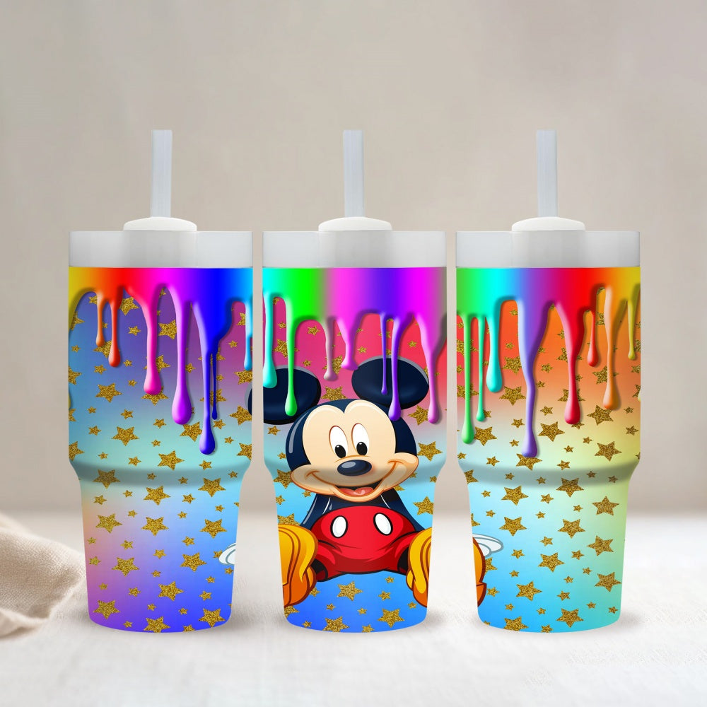 Disney Mickey Mouse & Stars 14oz Stainless Steel Tumbler with Straw, Insulated Travel Mug for Car & Home Use, Hand Wash Only, BPA-Free, Round Shape, Ideal Ramadan Gift for Family and Friends