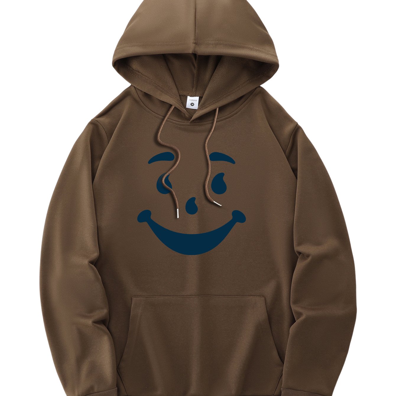 New and trendy thin Men's hooded sweatshirt, casual daily drawstring hooded sweatshirt with personality joyful face pattern, kangaroo pocket, Men's top