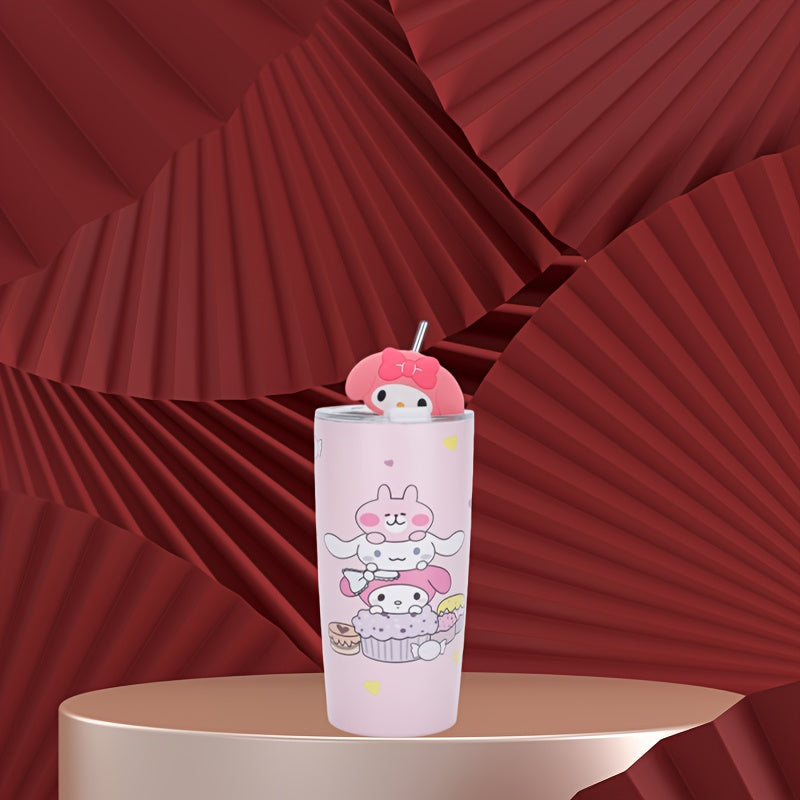 Sanrio Series Kt Cat Yugui Dog Kuromi Melody Outdoor Cup 20.29oz Straw Cup Double-layer Large Capacity Vacuum Cup Car Coffee Cup
