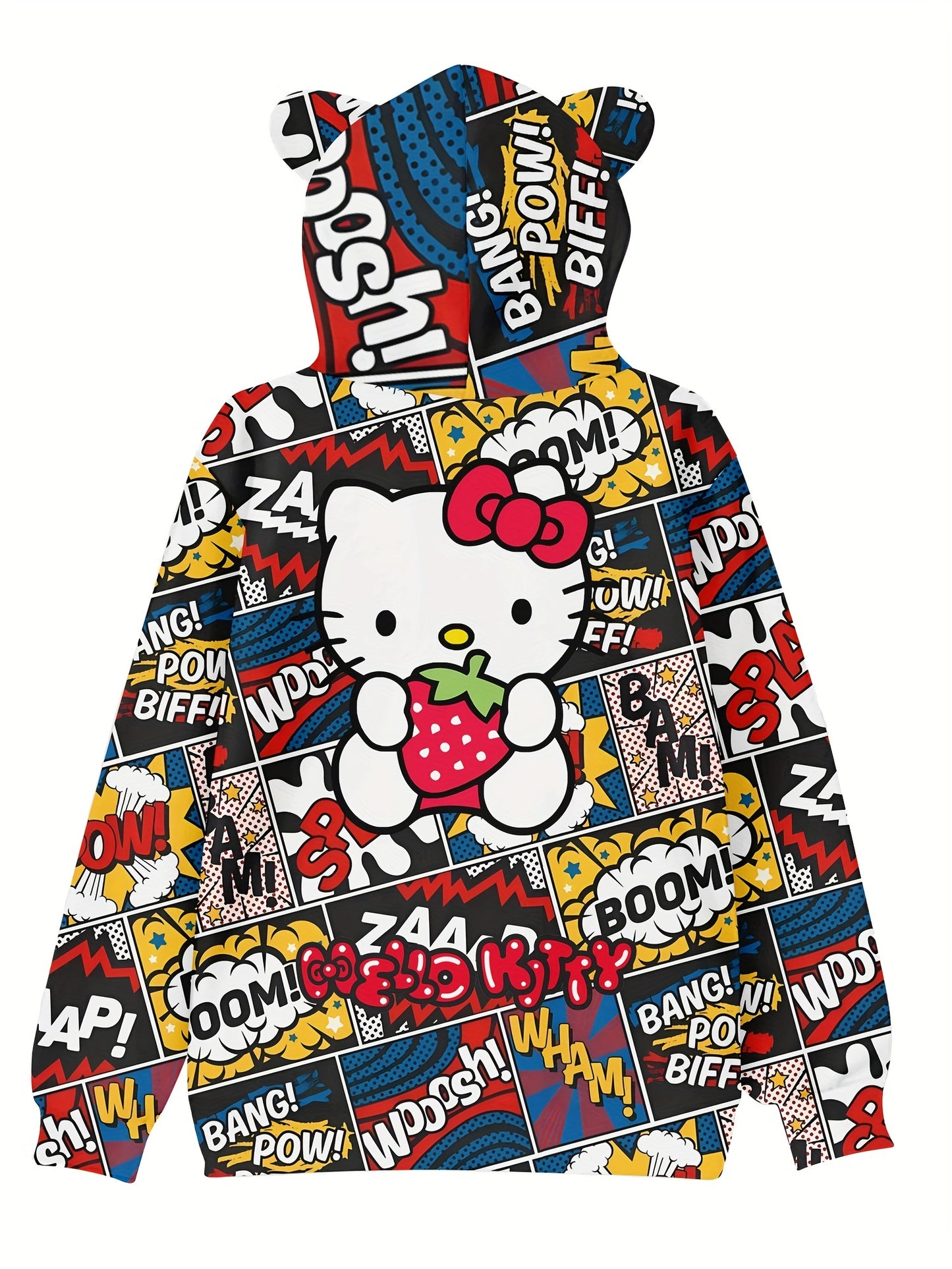 Sanrio Hello Kitty Hoodie for Girls - Cozy & Stylish Long Sleeve Pullover with 3D Cat Ears and Large Pockets, Perfect for All Seasons