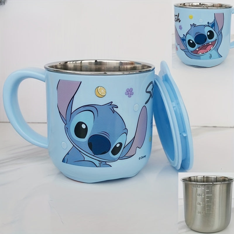 Stitch 8.79oz Stainless Steel Coffee Mug with Lid - Cute Cartoon Design, Perfect for Home & Outdoor Use, Ideal Christmas or Birthday Gift