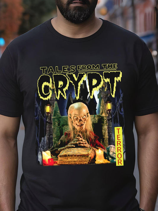 Tales From The Crypt Cotton Printed T-Shirt for Men, Featuring Crypt Keeper, Perfect for Horror Movie Fans, Ideal Zombie Halloween Costume or Gift