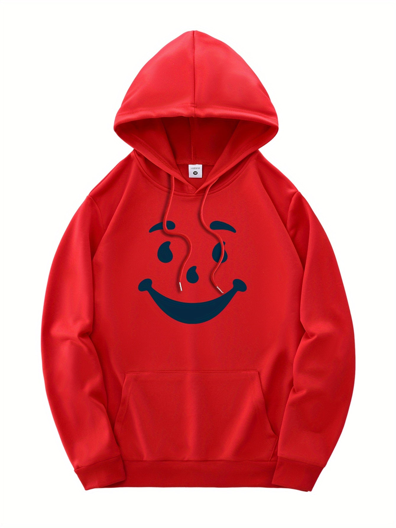 New and trendy thin Men's hooded sweatshirt, casual daily drawstring hooded sweatshirt with personality joyful face pattern, kangaroo pocket, Men's top