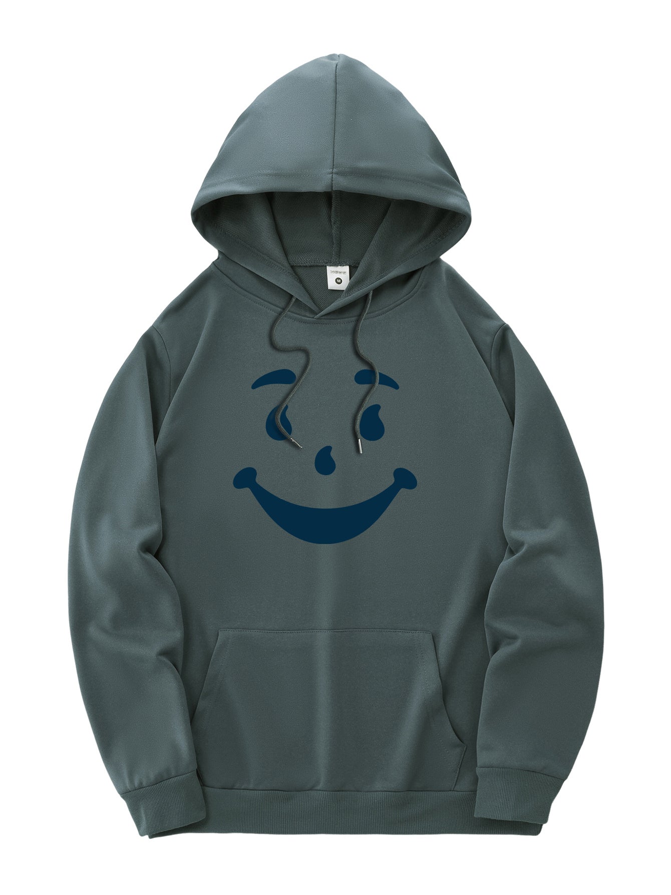 New and trendy thin Men's hooded sweatshirt, casual daily drawstring hooded sweatshirt with personality joyful face pattern, kangaroo pocket, Men's top