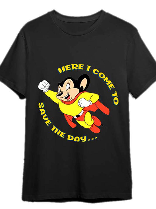Mighty Mouse, here I come, to save the world! Classic t-shirt 334554 funny men's short sleeve printed T-shirt series, black PR