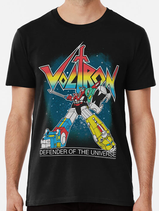 Unisex Black Premium T-Shirt Voltron Defender Of The Universe Vintage Poster, Casual Short Sleeve Tee Tops, Youth & Adult, Halloween Gift, Christmas Gift