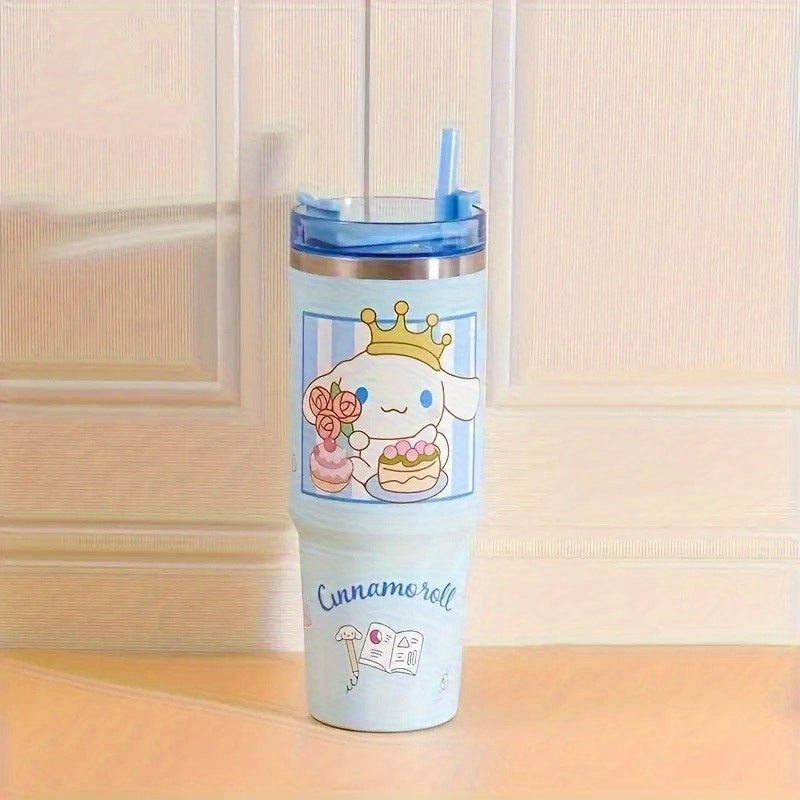 Sanrio Hello Kitty Kuromi Insulated Cup - 30oz 900ml Stainless Steel with Straw, Portable and Leak-proof, Suitable for Travel, Sports, Fitness | Cute Cinnamoroll and Kuromi Pattern Vacuum Car Cup Large Capacity Cold Preservat