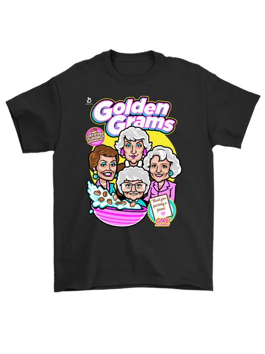 Golden Grams, Casual Unisex Short Sleeve Tee Tops, Youth & Adult Black T Shirt, Halloween Gift, Christmas Gift