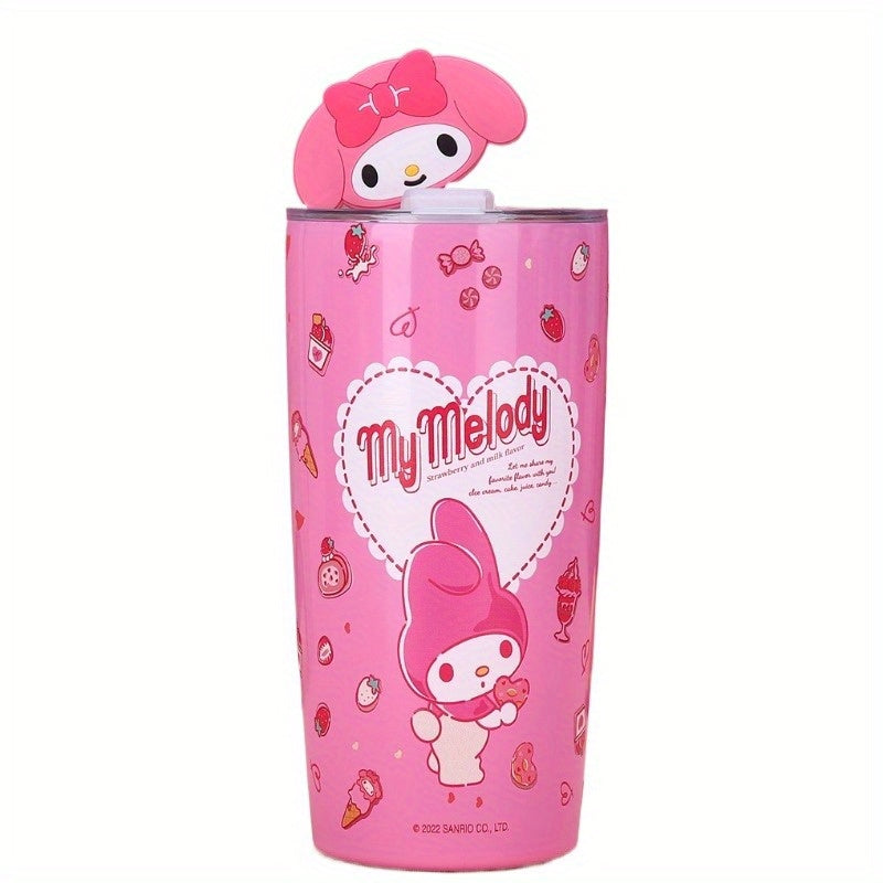 1pc, Hello Kitty And Kuromi Vacuum Flask, 20oz Stainless Steel Insulated Water Bottles with Lid, Straw And Leakproof Design, Suitable for Travel, Sports, Fitness, Gift