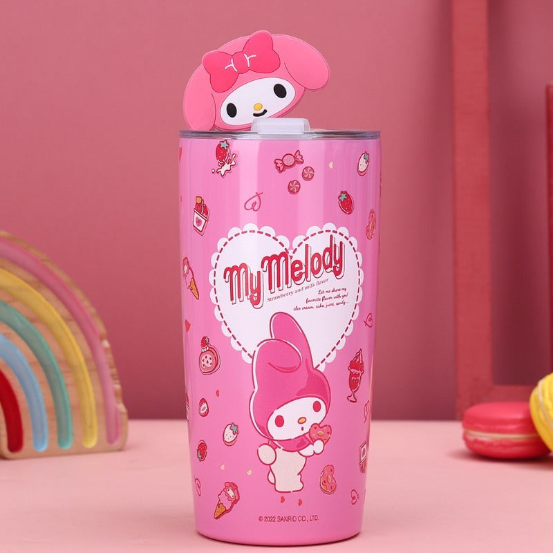 1pc, Hello Kitty And Kuromi Vacuum Flask, 20oz Stainless Steel Insulated Water Bottles with Lid, Straw And Leakproof Design, Suitable for Travel, Sports, Fitness, Gift