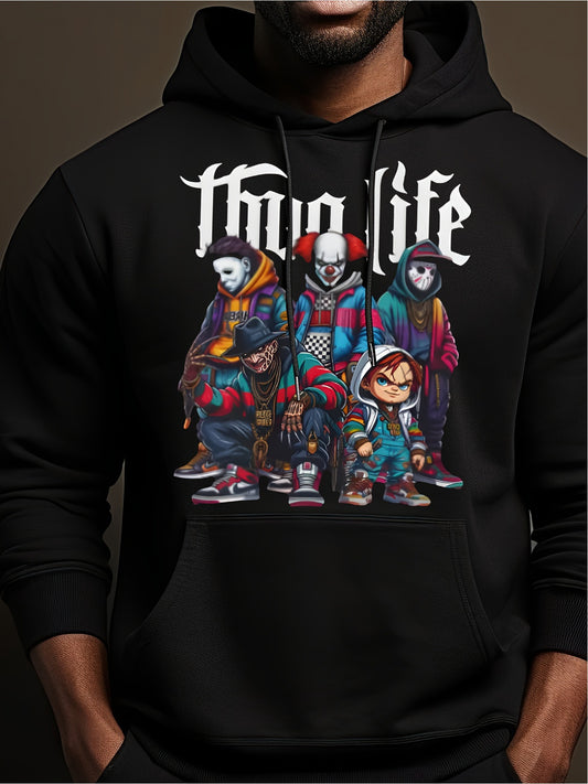 Made in USA Men's Breathable Hoodie with Pockets, Casual Hip Hop Thug Life Hood Text Sweatshirt, Funny West Coast Print Design Streetwear for Winter Autumn