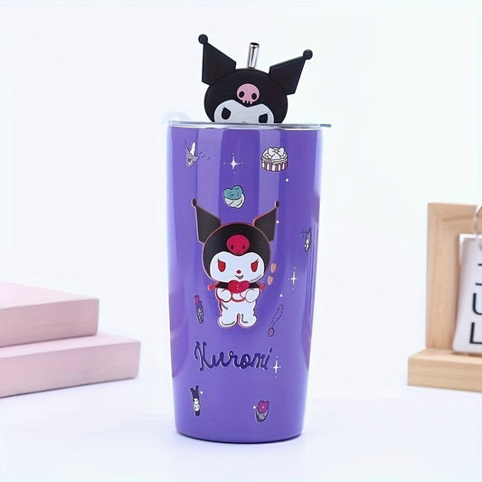 1pc, Hello Kitty And Kuromi Vacuum Flask, 20oz Stainless Steel Insulated Water Bottles with Lid, Straw And Leakproof Design, Suitable for Travel, Sports, Fitness, Gift