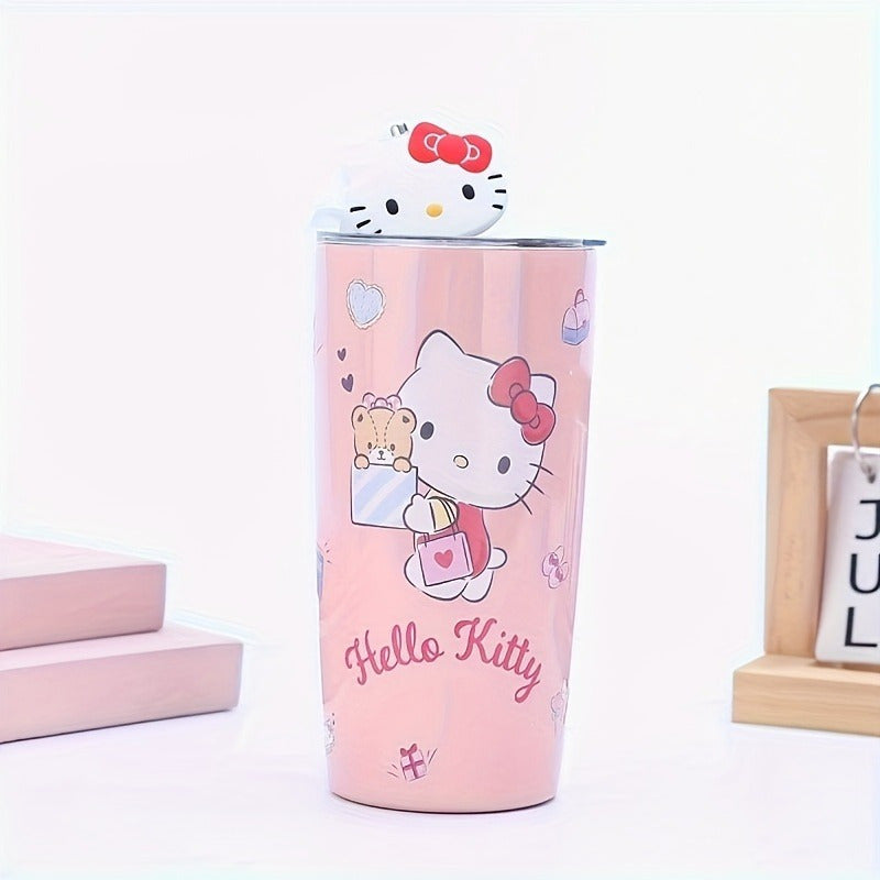1pc, Hello Kitty And Kuromi Vacuum Flask, 20oz Stainless Steel Insulated Water Bottles with Lid, Straw And Leakproof Design, Suitable for Travel, Sports, Fitness, Gift