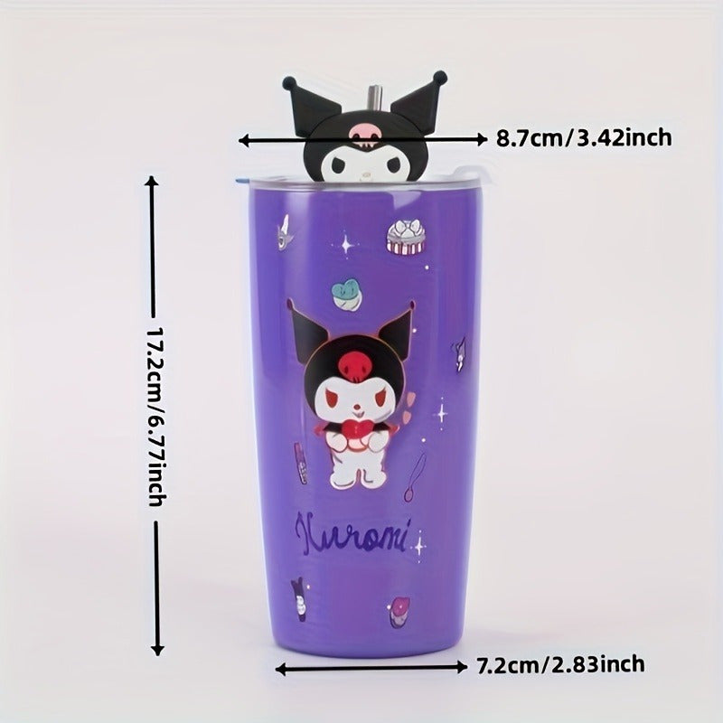 1pc, Hello Kitty And Kuromi Vacuum Flask, 20oz Stainless Steel Insulated Water Bottles with Lid, Straw And Leakproof Design, Suitable for Travel, Sports, Fitness, Gift