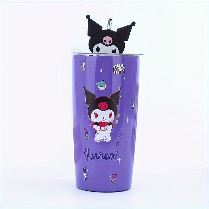 1pc, Hello Kitty And Kuromi Vacuum Flask, 20oz Stainless Steel Insulated Water Bottles with Lid, Straw And Leakproof Design, Suitable for Travel, Sports, Fitness, Gift