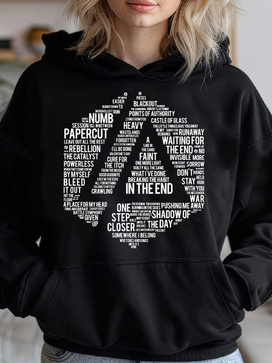 Linkin Park Rock Band Cozy Classic Print Pullover Hoodie, Casual Long Sleeve Hoodie For Sprots
