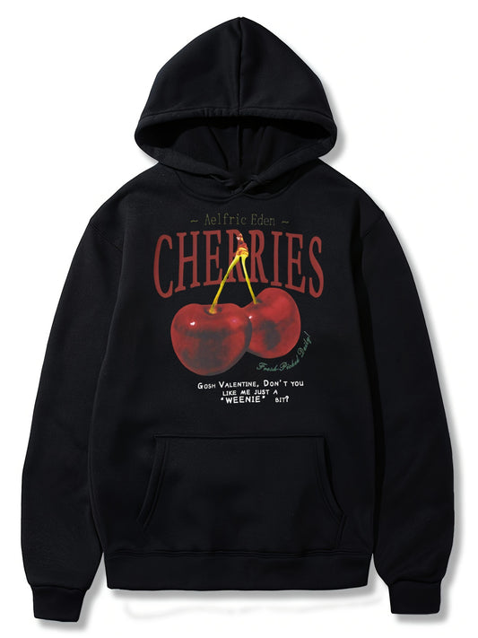 Men's Cherry Pattern Hoodie Streetwear Hoodie Pullover Hip Hop Fashion Hoodie Unisex-100% Cotton Fun Pattern Hoodie Autumn Leisure Hoodie