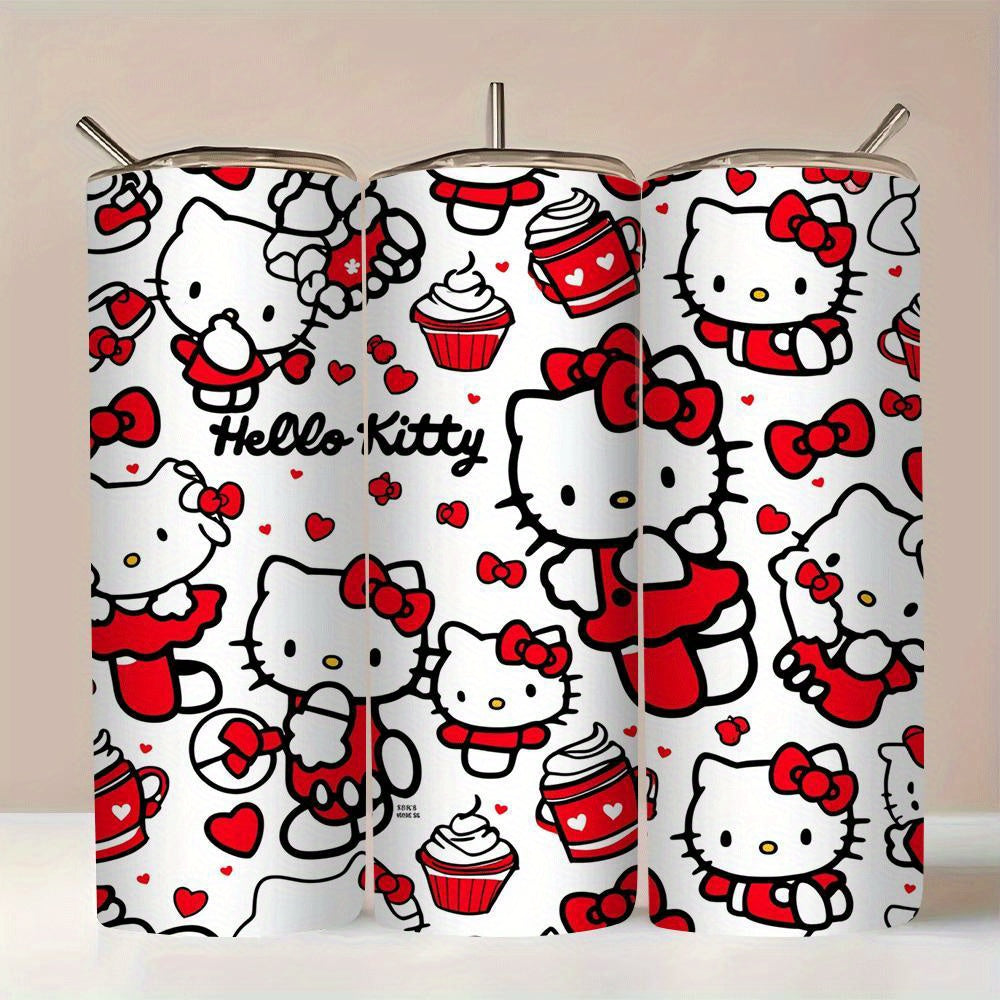 1pc Hello Kitty Stainless Steel Tumbler with Straw, Insulated Travel Mug, Durable Beverage Cup, with Straw for Cold/Hot Drinks, for Home & Outdoor Use, Ideal Gift for Friends