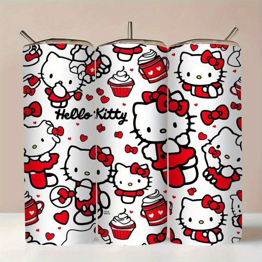 1pc Hello Kitty Stainless Steel Tumbler with Straw, Insulated Travel Mug, Durable Beverage Cup, with Straw for Cold/Hot Drinks, for Home & Outdoor Use, Ideal Gift for Friends