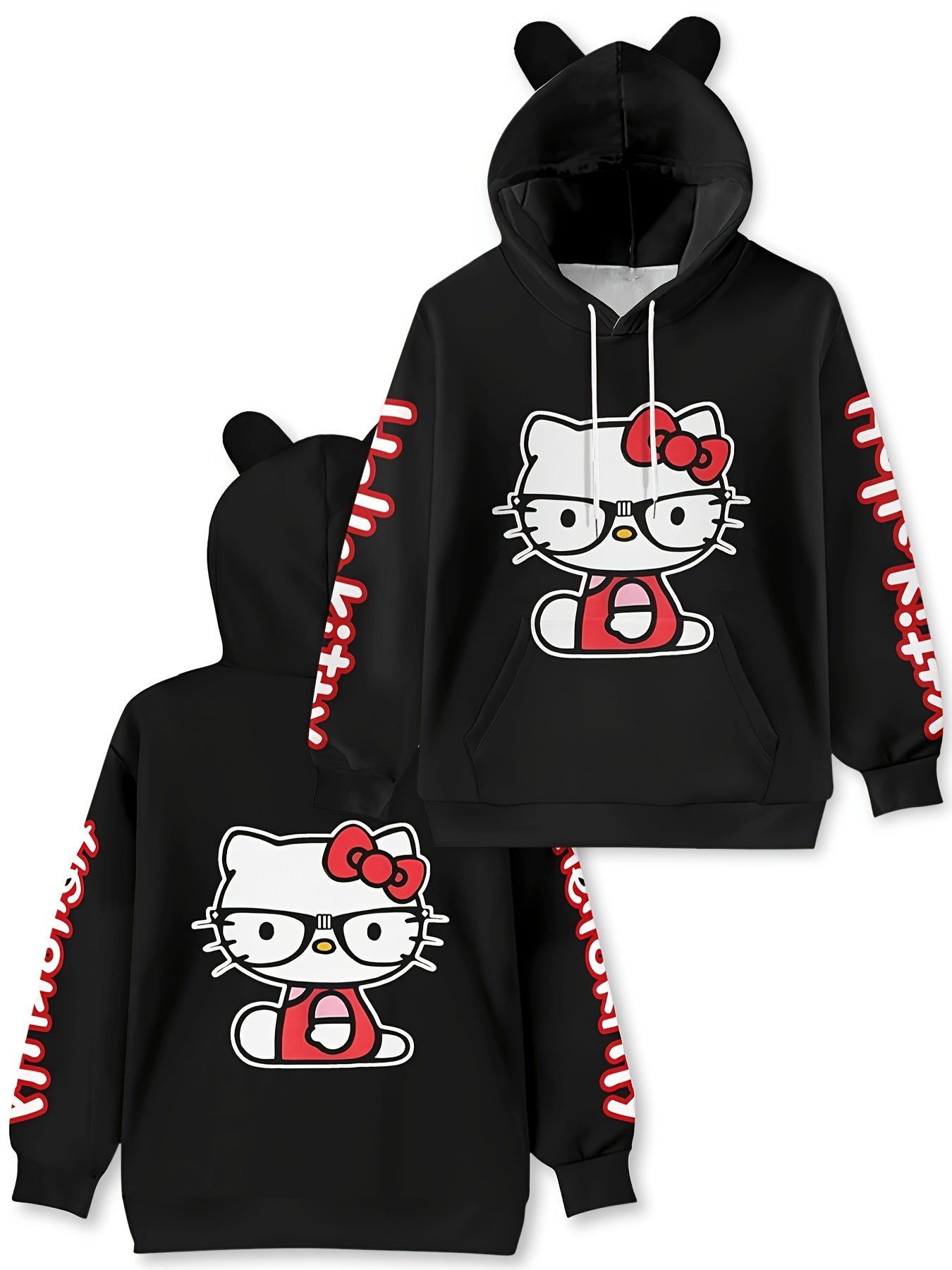 Sanrio Hello Kitty Women's Hoodie - Cozy Polyester, Casual Long Sleeve with Pockets, Machine Washable