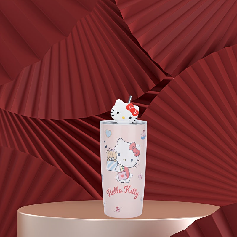 Sanrio Series Kt Cat Yugui Dog Kuromi Melody Outdoor Cup 20.29oz Straw Cup Double-layer Large Capacity Vacuum Cup Car Coffee Cup