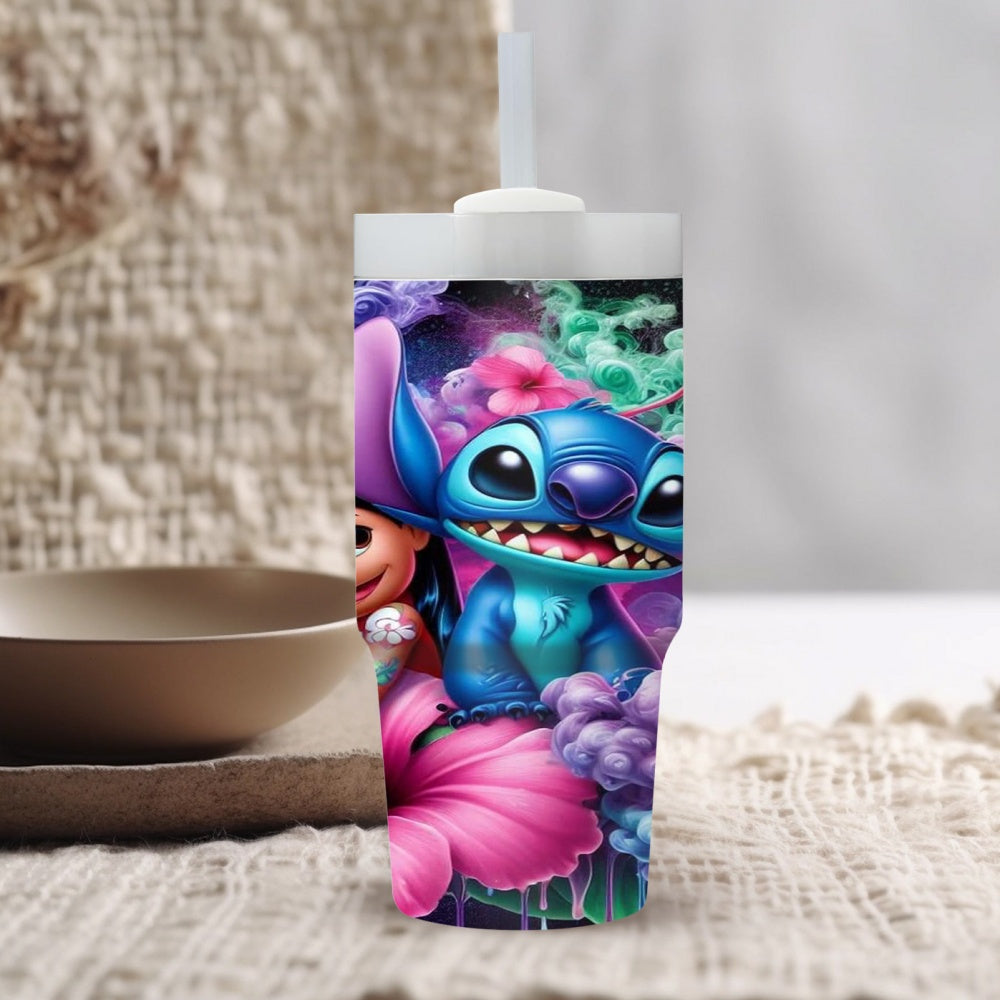14oz Stainless Steel Tumbler with Straw, Cartoon Character Print, Vacuum Insulated Travel Mug, BPA-Free, Hand Wash Only, with Straw for Home, Car, Gift for Family and Friends