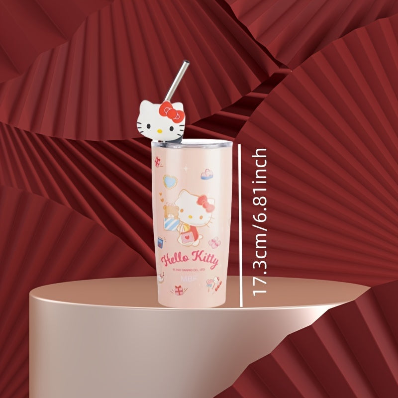 Sanrio Series Kt Cat Yugui Dog Kuromi Melody Outdoor Cup 20.29oz Straw Cup Double-layer Large Capacity Vacuum Cup Car Coffee Cup