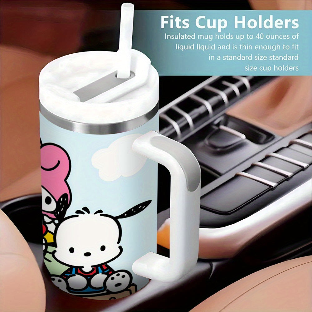 Sanrio Hello Kitty 40oz Insulated Stainless Steel Tumbler with Handle, Lid & Straw - Perfect for Car Travel, Camping, Hiking | Ideal Valentine's Day Gift