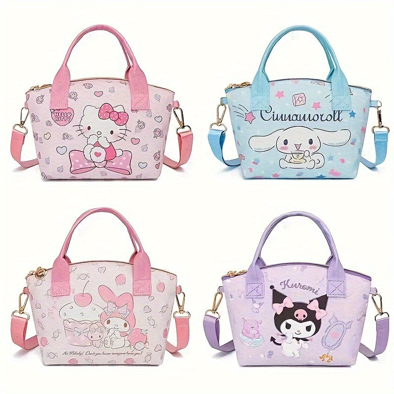 Adorable, Sanrio Kuromi & Hello Kitty Fashion Tote - Cute Cartoon Shoulder Bag with Multiple Compartments, Durable Polyester, Perfect for Daily Commute