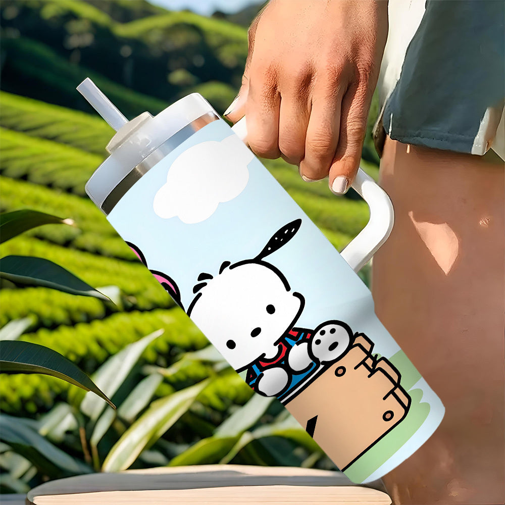 Sanrio Hello Kitty 40oz Insulated Stainless Steel Tumbler with Handle, Lid & Straw - Perfect for Car Travel, Camping, Hiking | Ideal Valentine's Day Gift