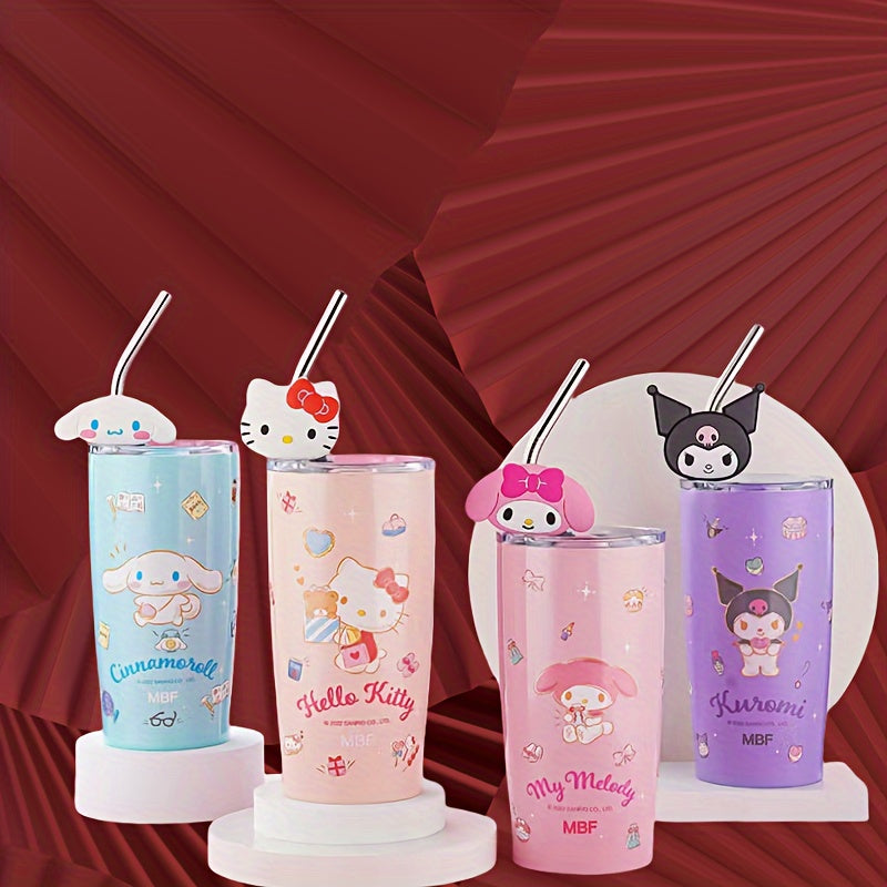 Sanrio Series Kt Cat Yugui Dog Kuromi Melody Outdoor Cup 20.29oz Straw Cup Double-layer Large Capacity Vacuum Cup Car Coffee Cup