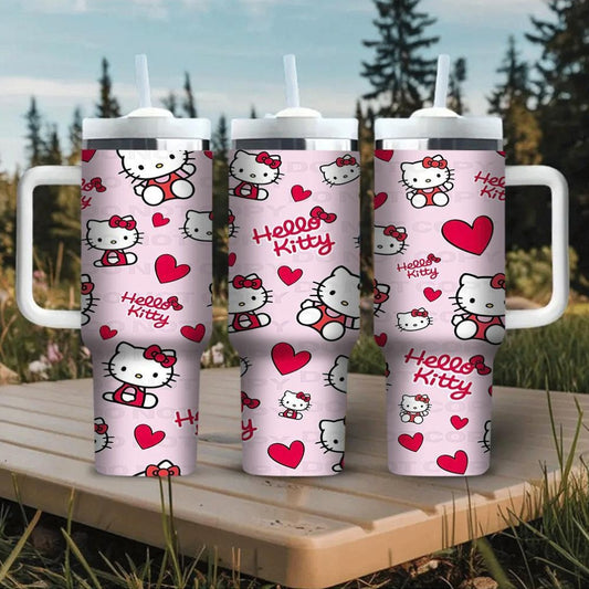 1pc Sanrio Hello Kitty 40oz Stainless Steel Insulated Water Bottle with Handle and Straw, Portable Drinkware for Car, Home, Office, Travel - Summer Beverage Cup, Birthday Gift Idea