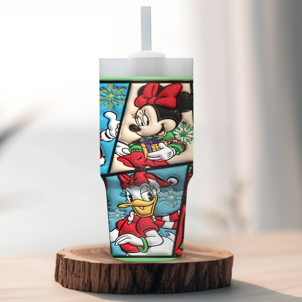 1pc Disney 14oz Stainless Steel Tumbler with Cartoon Christmas Characters, Insulated Travel Mug with Straw, Hand Wash Only, BPA-Free, Round Shape, Ideal for Car/Home Use, Perfect Gift for Family and Friends - Ramadan (Eid Al-