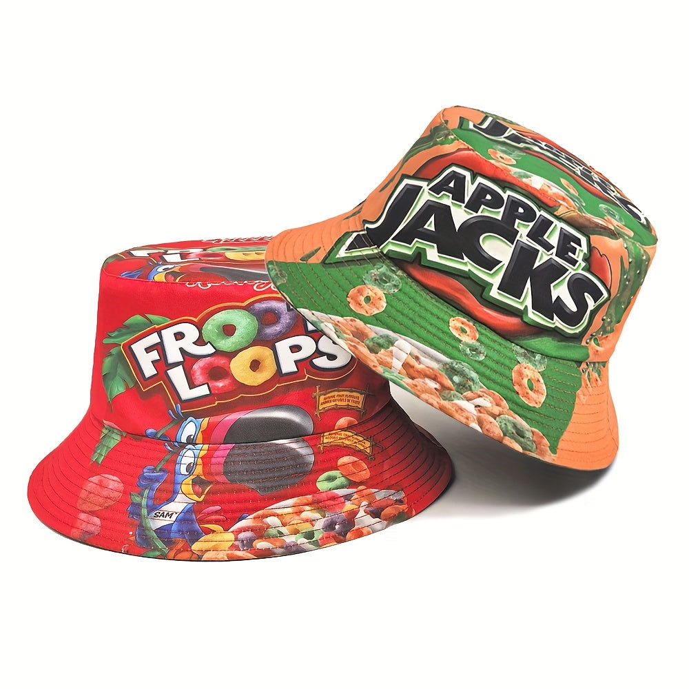 Snack Print Fisherman Hat Hip Hop Street Outdoor Party Sun Hat for Men and Women