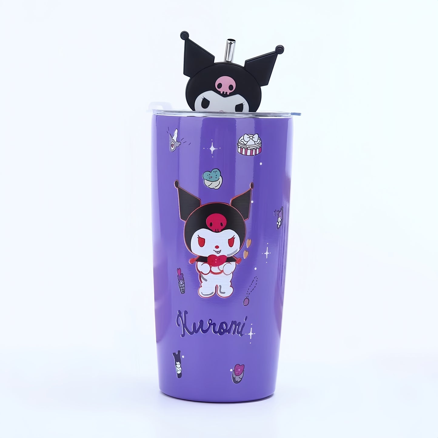 1pc, Hello Kitty And Kuromi Vacuum Flask, 20oz Stainless Steel Insulated Water Bottles with Lid, Straw And Leakproof Design, Suitable for Travel, Sports, Fitness, Gift