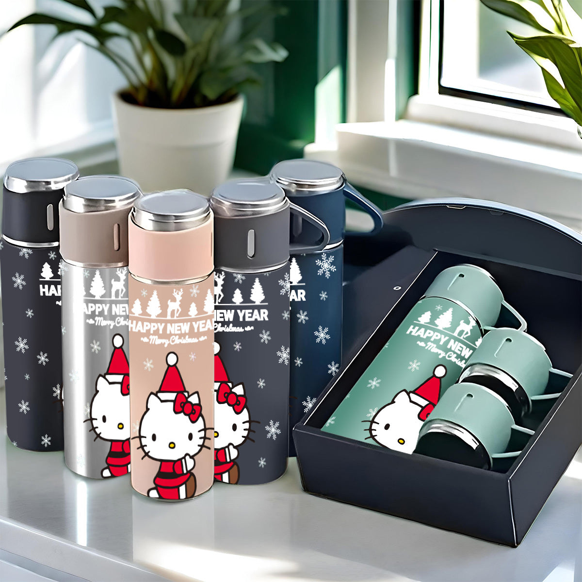 1pc Sanrio Hello Kitty 3-in-1 Vacuum Insulated Bottle, 304 Stainless Steel Coffee Cup with 3 Lids, Non-Skid, Heat Resistant, Washable, Ideal for Hot & Cold Drinks, Perfect for Office, Camping, Indoor Use, Great for Christmas,